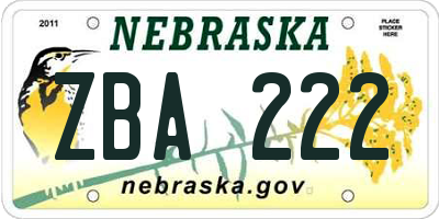 NE license plate ZBA222