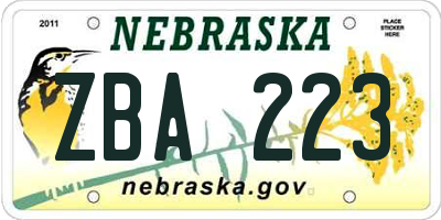 NE license plate ZBA223
