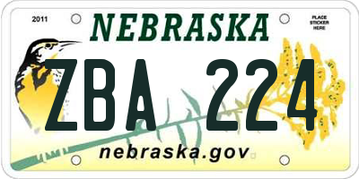 NE license plate ZBA224