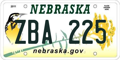 NE license plate ZBA225