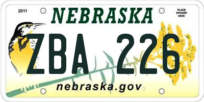 NE license plate ZBA226