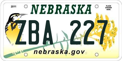 NE license plate ZBA227