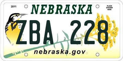 NE license plate ZBA228
