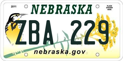 NE license plate ZBA229