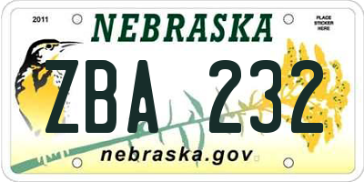 NE license plate ZBA232