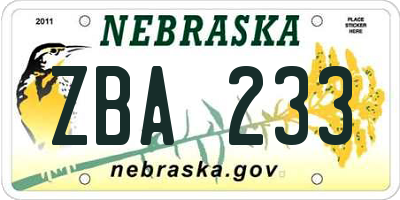 NE license plate ZBA233
