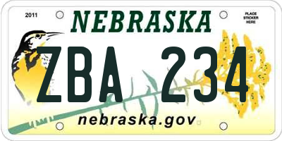 NE license plate ZBA234
