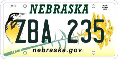 NE license plate ZBA235