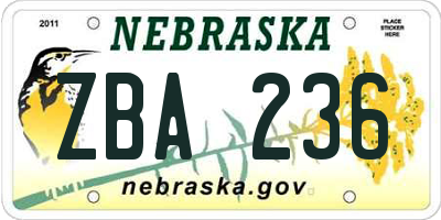 NE license plate ZBA236