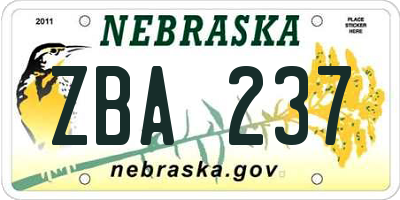 NE license plate ZBA237