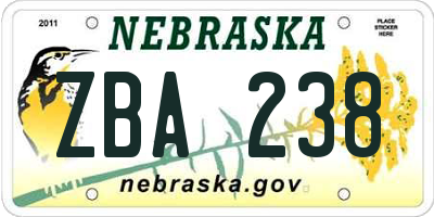 NE license plate ZBA238