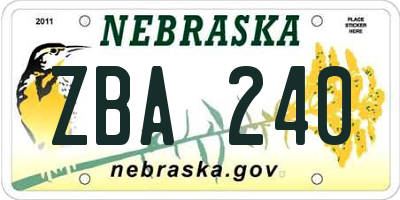 NE license plate ZBA240