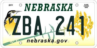 NE license plate ZBA241