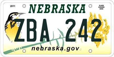 NE license plate ZBA242