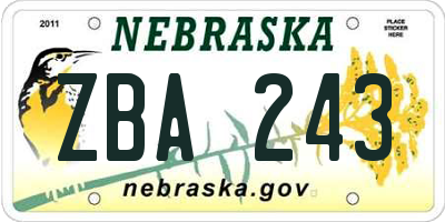 NE license plate ZBA243
