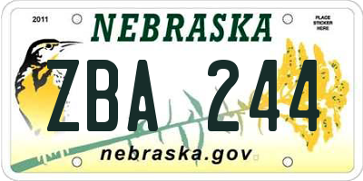 NE license plate ZBA244