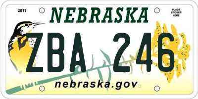 NE license plate ZBA246