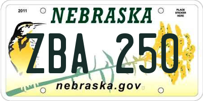 NE license plate ZBA250