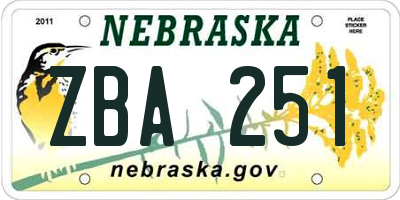 NE license plate ZBA251