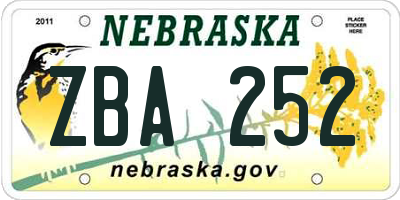 NE license plate ZBA252