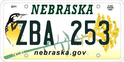 NE license plate ZBA253
