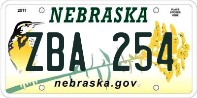 NE license plate ZBA254