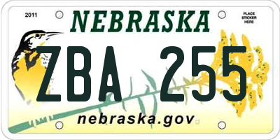 NE license plate ZBA255