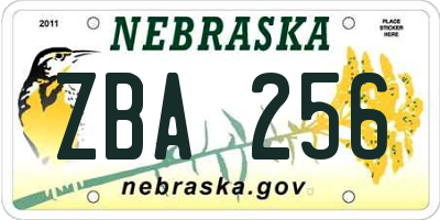 NE license plate ZBA256