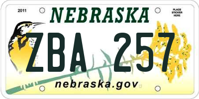 NE license plate ZBA257