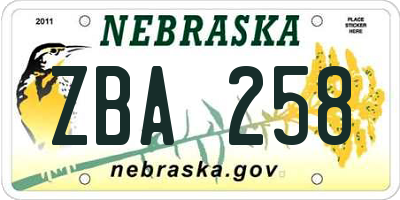 NE license plate ZBA258