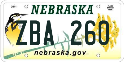 NE license plate ZBA260