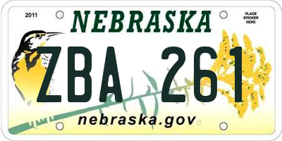 NE license plate ZBA261