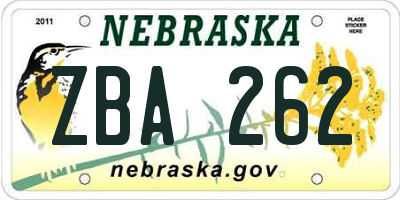 NE license plate ZBA262