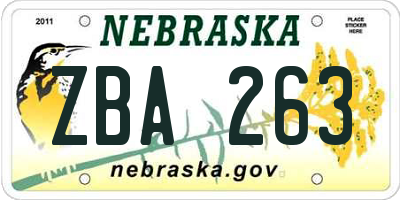 NE license plate ZBA263