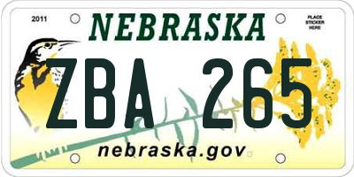 NE license plate ZBA265