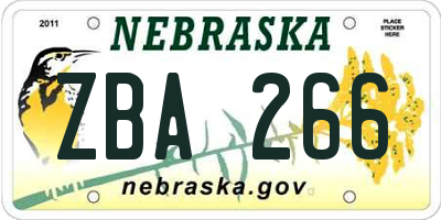 NE license plate ZBA266