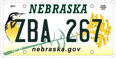 NE license plate ZBA267