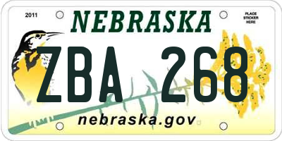 NE license plate ZBA268