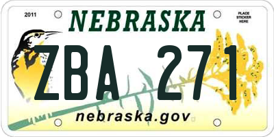 NE license plate ZBA271