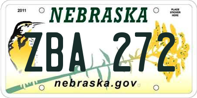 NE license plate ZBA272