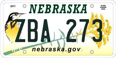 NE license plate ZBA273