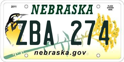 NE license plate ZBA274