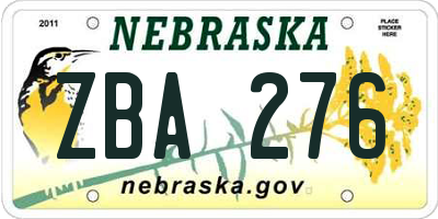 NE license plate ZBA276