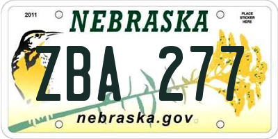 NE license plate ZBA277