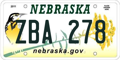 NE license plate ZBA278