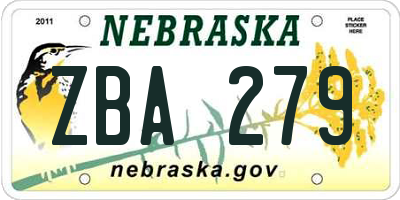 NE license plate ZBA279