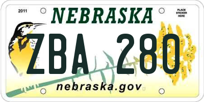 NE license plate ZBA280