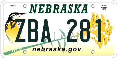 NE license plate ZBA281
