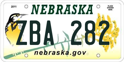 NE license plate ZBA282