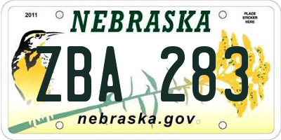 NE license plate ZBA283